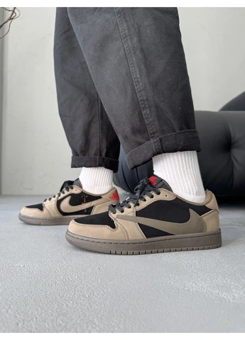 Черные демисезонные кроссовки мужские nike air jordan 1 low x travis scott brown/black найк аир джордан черные No Brand