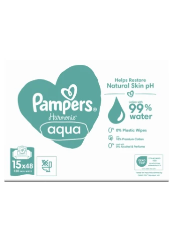 Дитячі вологі серветки Harmonie Aqua 15 пачок x 48 шт (8006540510247) Pampers (400263328)