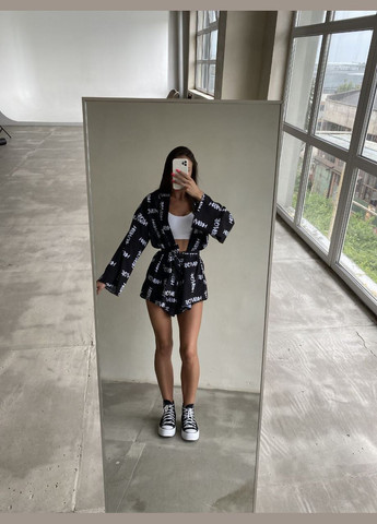 Стильный лёгкий костюм двойка с принтом(Кимоно + шорты), приятный к телу яркий летний костюм с поясом в комплекте No Brand 542-4 (279525522)