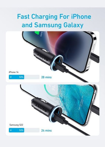 Автомобільний зарядний пристрій PowerDrive 323 - 30W PD + 22.5W USB-A Black Anker (372625659)