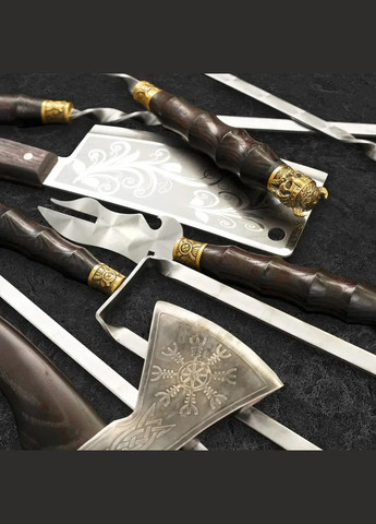 Шампуры ручной работы из нержавейки "Сердце Викинга" из 39 предметов | Подарок куму на День Рождение Handmade WC-026 (347291590)