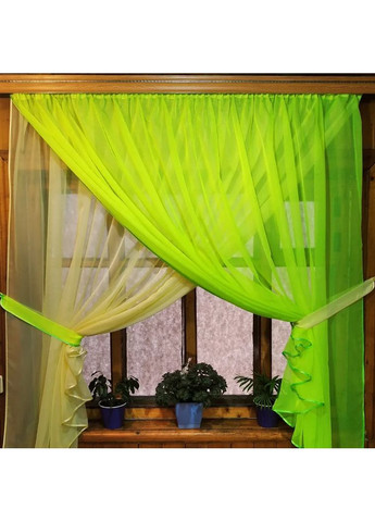 Готовая короткая занавеска Виктория нион салат +пшеничный No Brand (372133921)