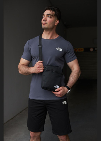 Комплект чоловічий : футболка темно-сіра + шорти чорні + барсетка чорна No Brand (359381359)