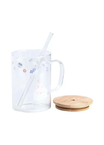 Чашка стеклянная с деревянной крышкой и трубочкой HP7214B TS Kitchen (383363208)