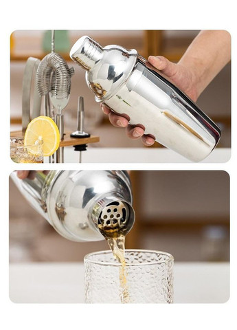 Набір для бару для приготування коктейлів з дерев'яною підставкою 750 мл 10 предметів Сріблястий (C051210) Bar (342122441)