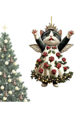 Мила плоска акрилова ялинкова прикраса «Окрилений Кіт» — витончена прикраса окраса вашої ялинки, дому та офісу, 2D (плоска) No Brand (370625889)