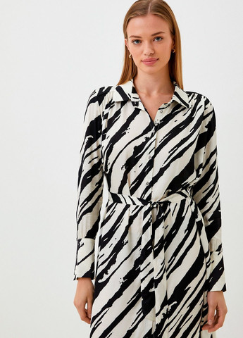 Черно-белое праздничный, кэжуал, коктейльное платье-рубашка с принтом зебры рубашка Rinascimento с животным (анималистичным) принтом