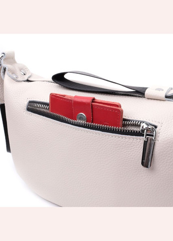 Жіноча сумка через плече з незвичайним бігунком брелоком з натуральної шкіри 22616 Біла Vintage (331906501)