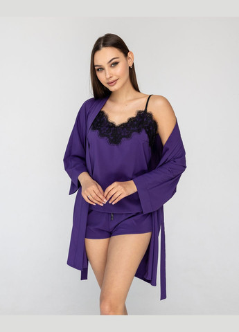 Фиолетовая всесезон халат и пижама комплект для дома тройка Exclusive