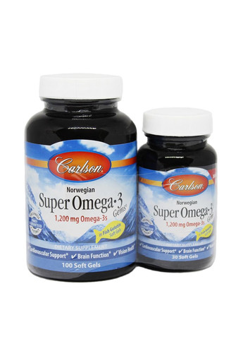 Супер Омега-3, 1200 мг, Super Omega-3 Gems in fish gelatin,, 100+30 желатиновых капсул Carlson Labs (362694402)