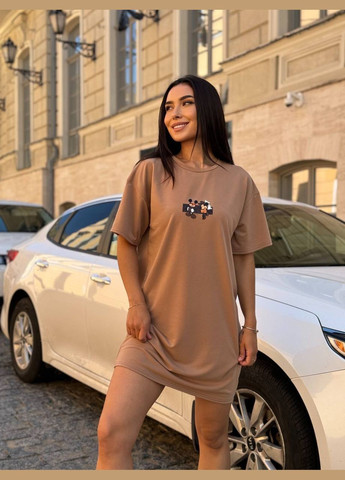 Темно-бежева повсякденний жіноча сукня-футболка сукня-футболка Україна мультикам