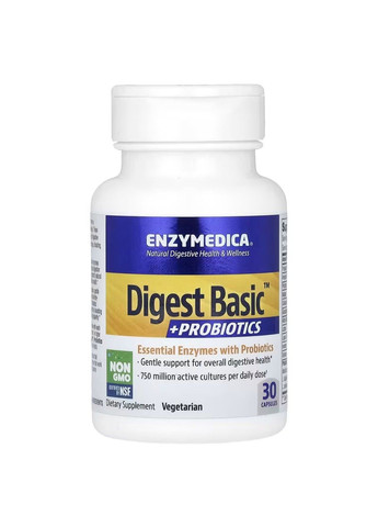 Комплекс для Поддержки Пищеварительной Системы с Пробиотиком Digest Basic+Probiotics - 30 капсул Enzymedica (293965329)
