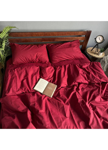 Постільна білизна бавовняна Однотонна Євро Простирадло на гумці 160x200х20 Бязь Вишня 50 х 70 No Brand (352201720)