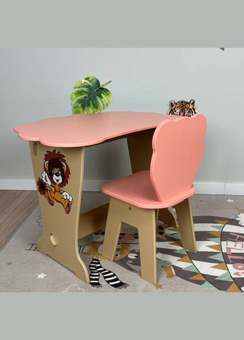Детский розовый столик и стульчик с рисунком Львенок. Крышка облако No Brand (323223376)