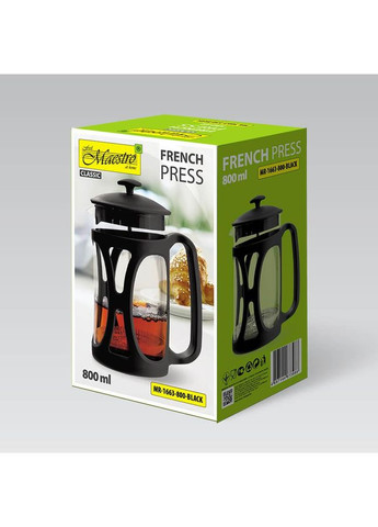 Френч-прес (Заварник) для чаю та кави 800 мл (MR-1663-800-BLACK) Maestro (365877286)