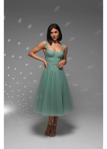 Оливкова вечірня плаття з спідницею-сонце ODDI однотонна