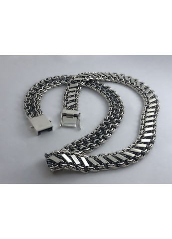 Серебряная мужская цепь двойной Бисмарк с накладками. Цепь с замком коробка DeLoS (352229388)