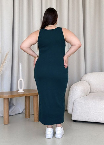 Смарагдова пляжна, повсякденний, кежуал літня довга приталена сукня-майка в рубчик бебі долл, сукня-майка, з відкритими плечима, футляр Merlini однотонна