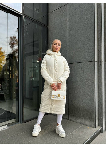 Молочная зимняя длинный женский пуховик с поясом. куртка-пальто GD/GL Модний простір