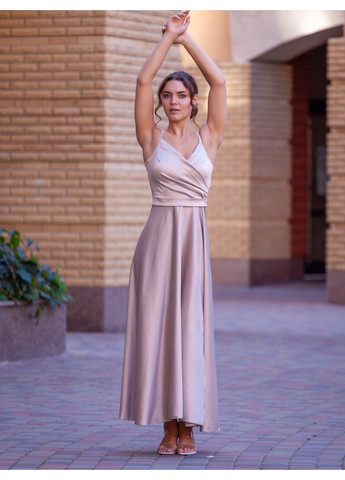 Бежевое вечернее платье колокол, с юбкой-солнце First Woman однотонное