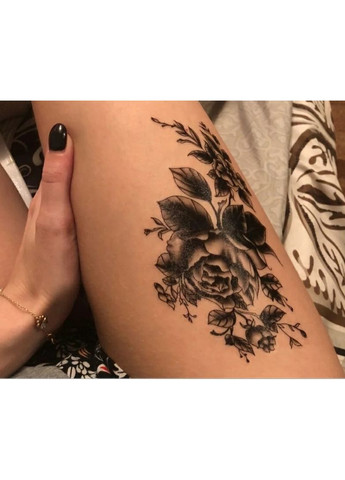 Тимчасове тату Чорна троянда з компасом 21х15 см, Fine Line, контурні (TH486) Tattoo (366891010)