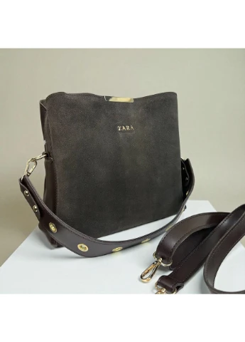 Жіноча замшева сумка-стиль Zara, сумочка Зара чорна натуральна замша Коричневий No Brand (367603126)
