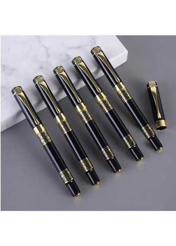 Перова ручка чорна металева каліграфічна 0.5 мм з візерунком + 10 картриджів, стильна ручка для письма і каліграфії, 140 мм No Brand (362682237)
