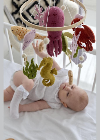 Дитячий музичний мобіль на ліжечко WoollyFox "Морський світ: восьминіг, краб, морський коник" No Brand (342758019)