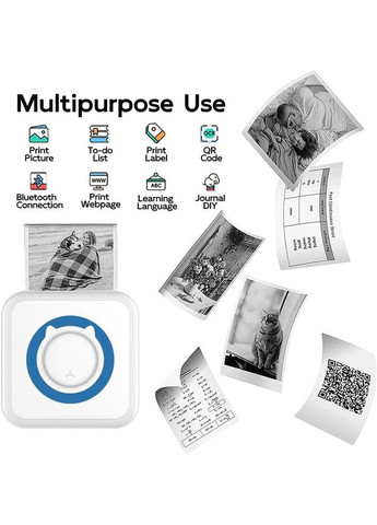 Портативний Bluetooth термопринтер для смартфона 57×30 мм, з акумулятором, біло-синій + 1 рулон термопаперу China (354827581)