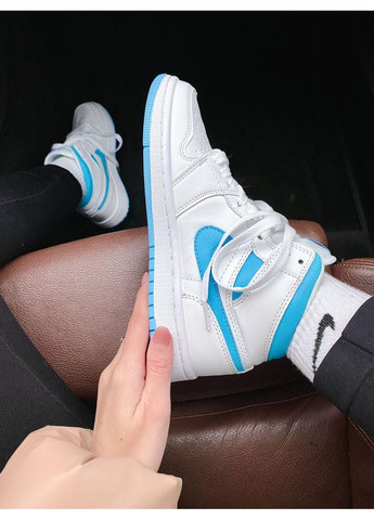 Белые демисезонные кроссовки мужские nike air jordan 1 high white blue найк аир джордан No Brand