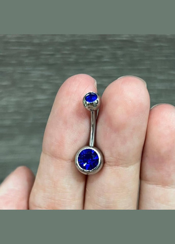 Сережка для пірсинга пупка "Синій сапфір" навела медична хірургічна ювелірна сталь з цирконами в коробочці Spikes (362574392)