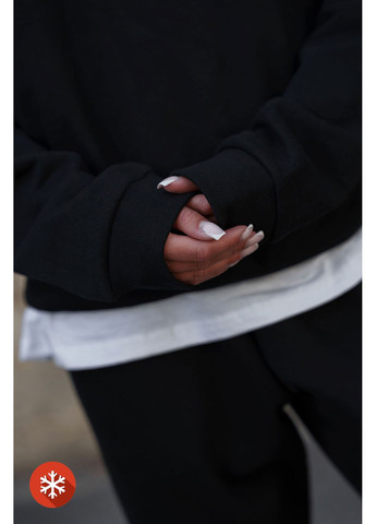 Черный женский утепленный оверсайз свитшот на флисе с принтом streetwear black Without рисунок (372520048)