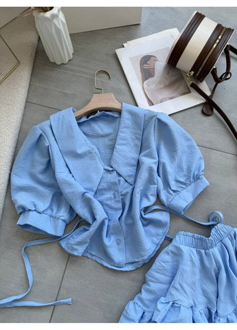 Жіночий комплект з обʼємною блузкою та міні-спідницею з воланами Україна (349821619)