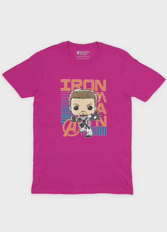 Рожева демісезонна футболка для хлопчика з принтом супергероя - залізна людина (ts001-1-fuxj-006-016-022-b) Modno