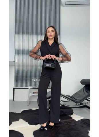 Жіночий комбінезон No Brand комбінезон-брюки однотонний чорний святковий, повсякденний, вечірній, діловий, кежуал креп-дайвінг