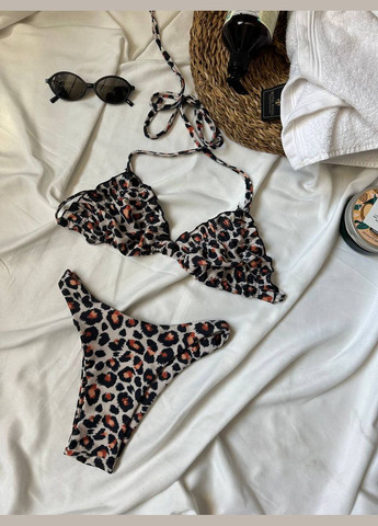 Коричневий літній стильний купальник в леопардовому принті бікіні Adelante