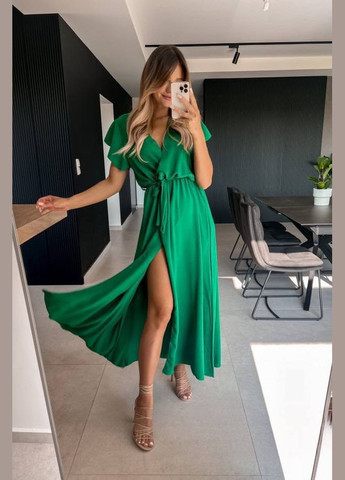 Зеленое кэжуал женское платье FINO Mode однотонное