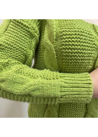 Зеленый зимний женский свитер теплый мыс джемпер укороченный косы m-l зеленый No Brand