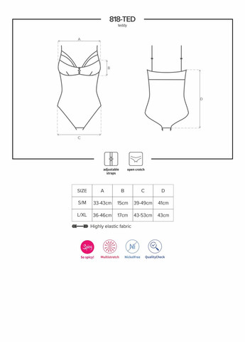 Мереживне боді з доступом 818-TED-1 teddy S/M, чорне Obsessive (358890737)
