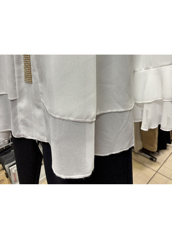 Белая стильная шифоновая блузка с воланом и декором – идеальная для праздника и ежедневно 52-54р. No Brand