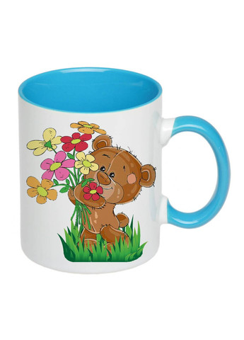 Чашка с мишкой и цветами 330мл (цвет) (18159) No Brand (312487335)
