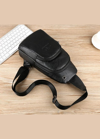 Чоловіча сумка бананка з USB еко шкіра Чорний No Brand (302087972)