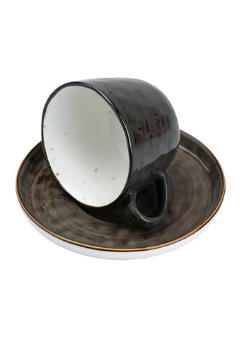 Чашка керамічна 250 мл із блюдцем, коричневий TS Kitchen (322594492)