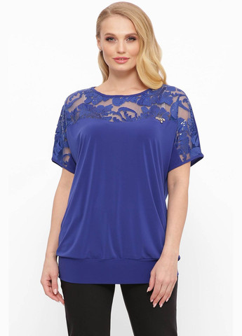 Футболка с гипюровой кокеткой ШОН электрик 56 Tatiana - (347580385)