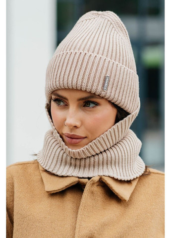 Комплект (шапка, баф), цвет Бежевый. Fashion (365072253)