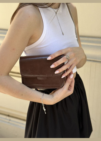 Женская темно коричневая классическая сумка 6004 кросс-боди через плечо на тонком ремешке No Brand (299279300)