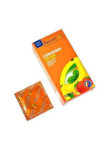 Презервативы Color Fruit Flavour Condoms 12 шт, ароматы: мята, банан, клубника Recare (395734777)