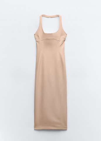 Светло-коричневое вечернее платье Zara однотонное