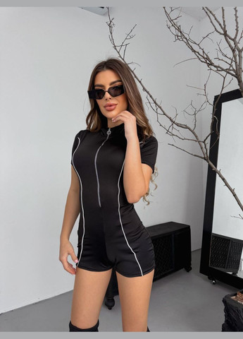 Женский комбинезон Україна комбинезон-шорты однотонный чёрный спортивный, повседневный, кэжуал, денил