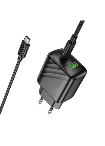 Мережевий зарядний пристрій з кабелем CS25A Rico PD20W+QC3.0 charger set(C to C) Black Hoco (388529671)